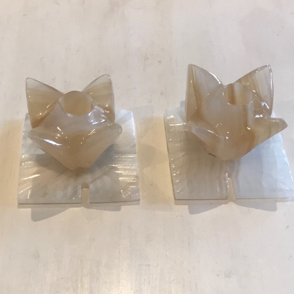 Vintage Marble Quartz Tulip Flower Shaped Taper Candle Holders Set Of 2